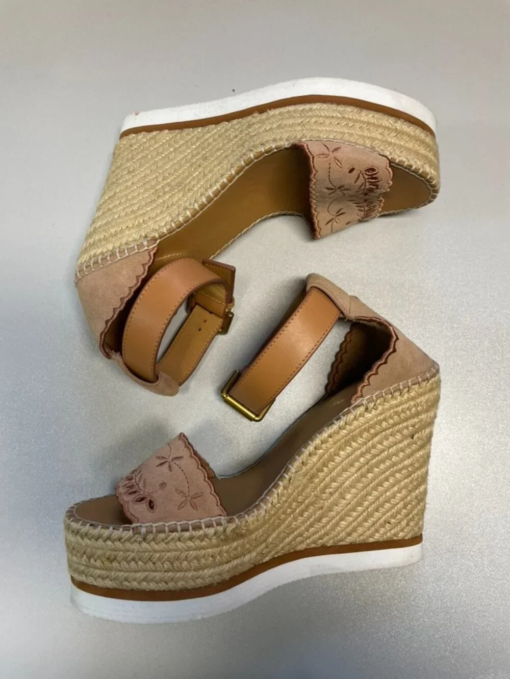 SEE BY CHLOÉ Women's Glyn Embroidered Suede Espadrille Sandals size 39
